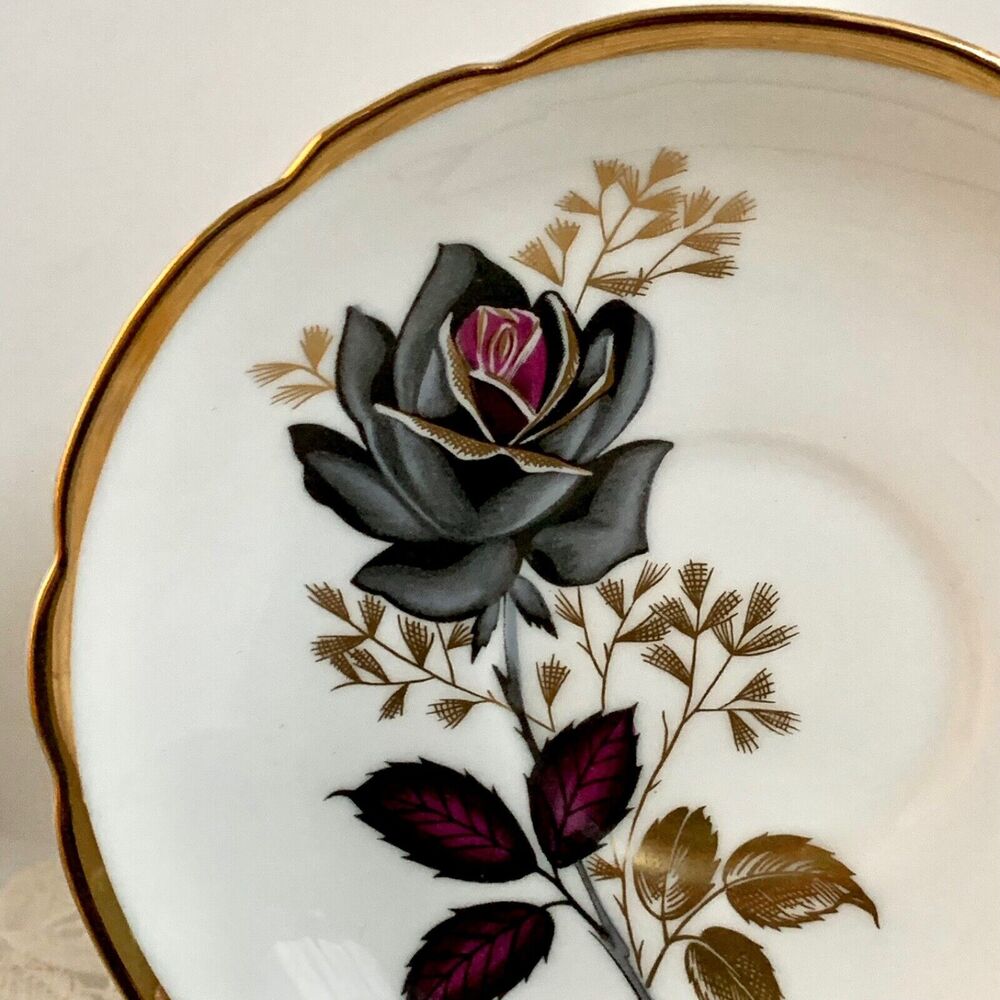 Bone China Black Rose Saucer Replacement circa 1950-1960 Grosvenor England